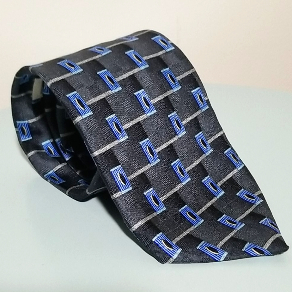 Pronto•Uomo Silk gray & blue design Italian tie